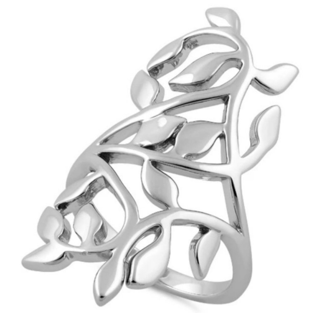 925 STERLING SILVER Extravagant Leaves Statement Ring - Picture 14 of 16